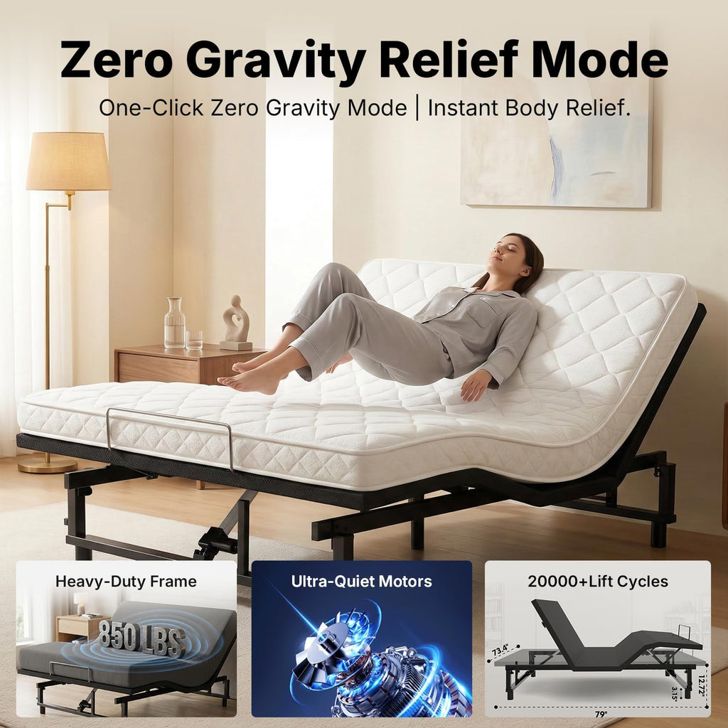 Adjustable Bed Frame King Size for Seniors, with German Motor