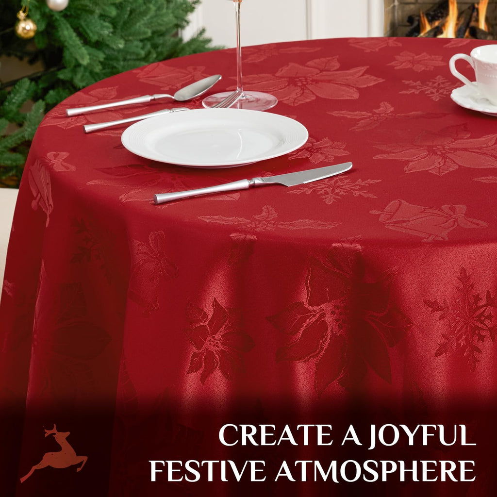 Christmas Jacquard Round Tablecloth, 90 inch, Red