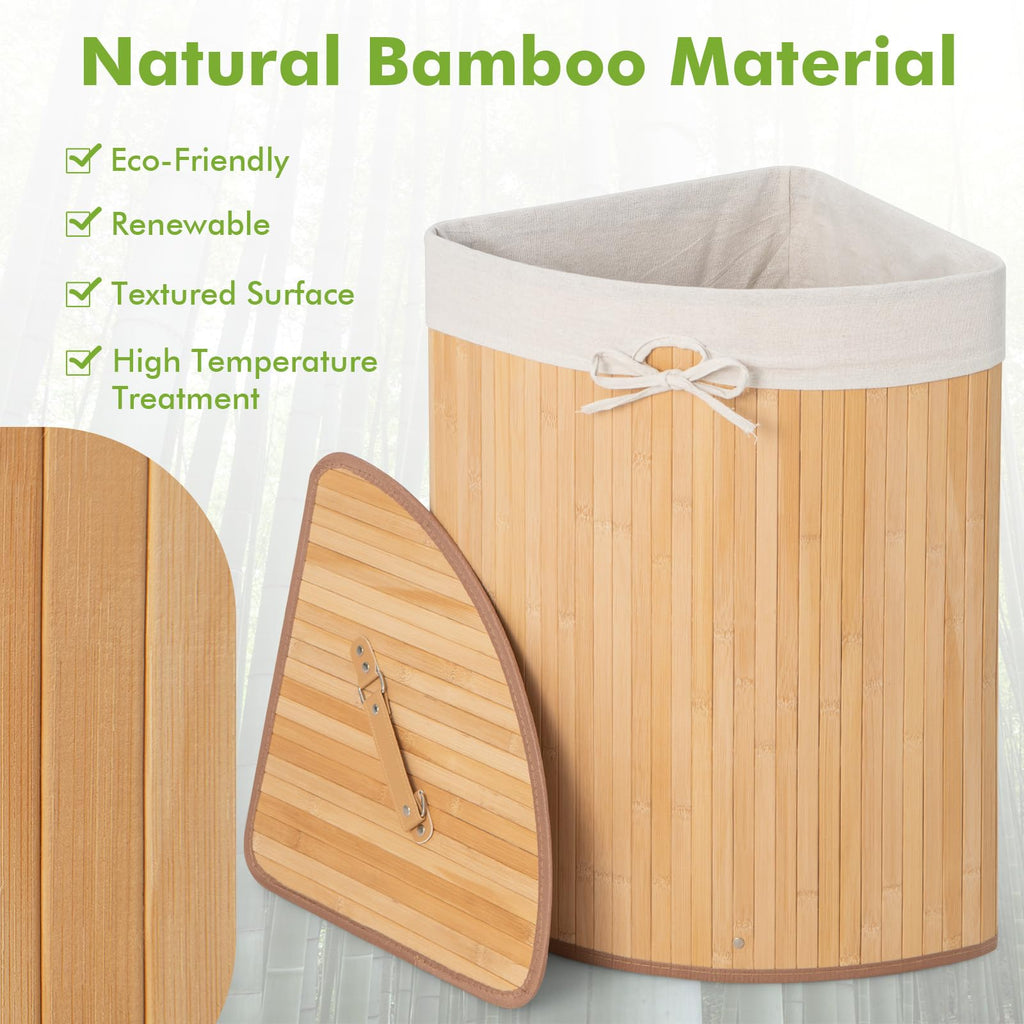 58 L Corner Laundry Hamper w/Lid, Removable Liner, Handle Natural