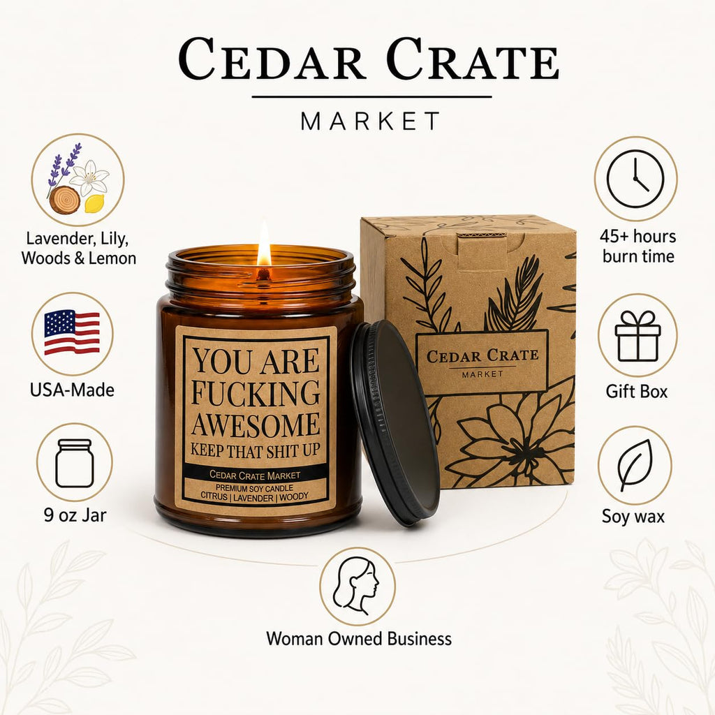 You are Fucking Awesome Candle, Funny Encouragement Gift for Friends Coworkers Family, Citrus Lavender Woody Scented