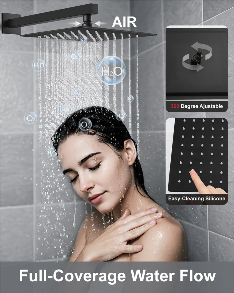 Shower System with Rain Head and Handheld,12-Inch,Matte Black