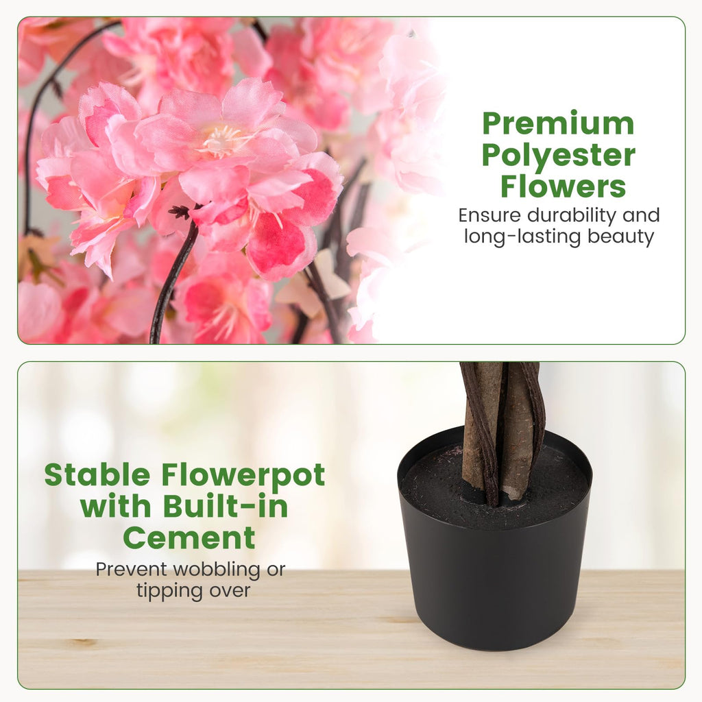 5.5FT Artificial Cherry Blossom Tree, Fake Flower Tree, Faux Floral Plant Blooming Tree Pot with Pink Flowers, Tall