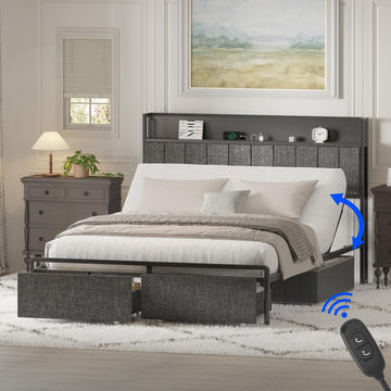 Queen Adjustable Bed with Storage Headboard and Charging