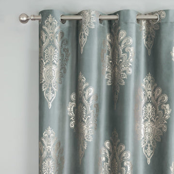Retro European Style Bedroom Curtains, Vintage Floral Pattern Golden Foil Stamping Printed Velvet Drapes, Grommet