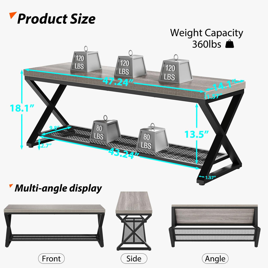Grey Entryway Bench with Storage, 47" Indoor Shoe Bench with Seating, Modern Storage Benchs Foyer Entrance, Wood and