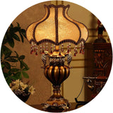 Victorian Crystal Table Lamp, 20.1-inch Resin Base, Gold Antique Design with Crystal Pendants, Silk 