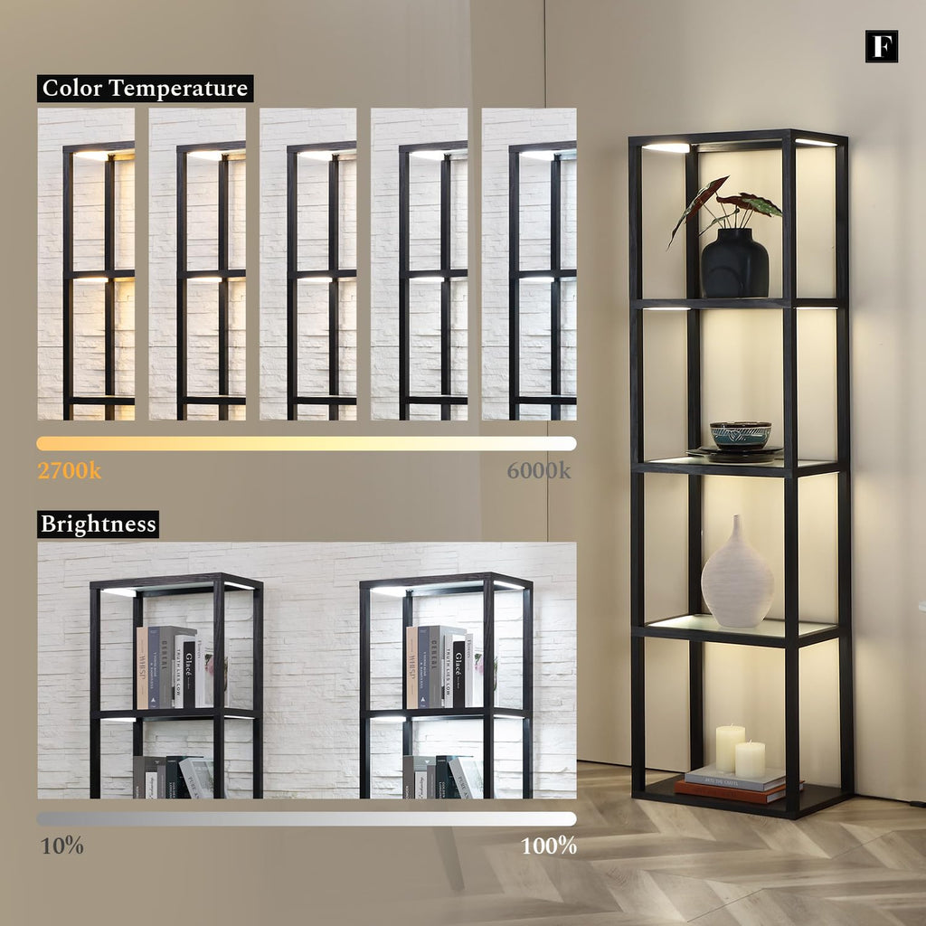 LED Display Shelf with Lights - Glass Display Cabinet for Collectibles with Dimmable Lighting, App & Remote Control