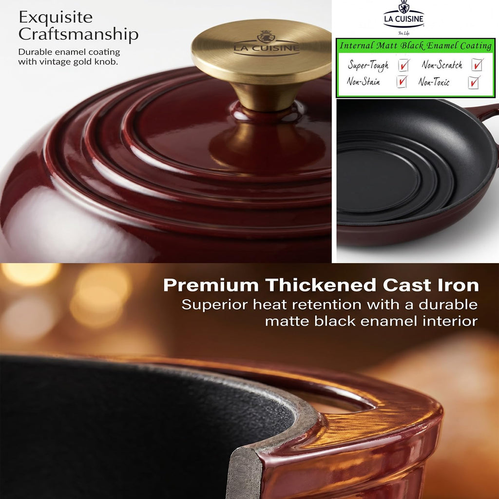 Enameled Cast Iron Round Bread Dutch Oven for Sourdough Crusty Bread & High‐Heat Baking. Oven-Safe 550°F/287°C