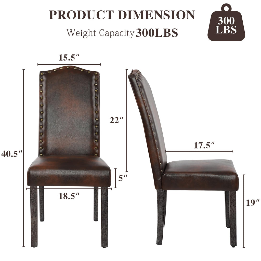 PU Dining Chair Upholstered Parsons Kitchen Chair with Copper Nails and Solid Wood Legs, Restaurant (Vintage Brown