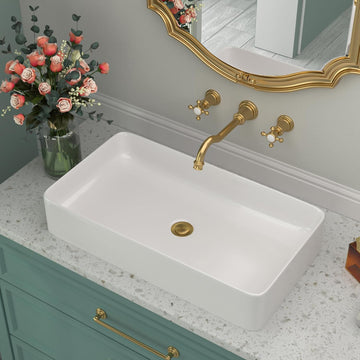 Rectangular Bathroom Vessel Sink 24 Inch - 24"x14" White Ceramic Porcelain Above Counter Modern Art Sink