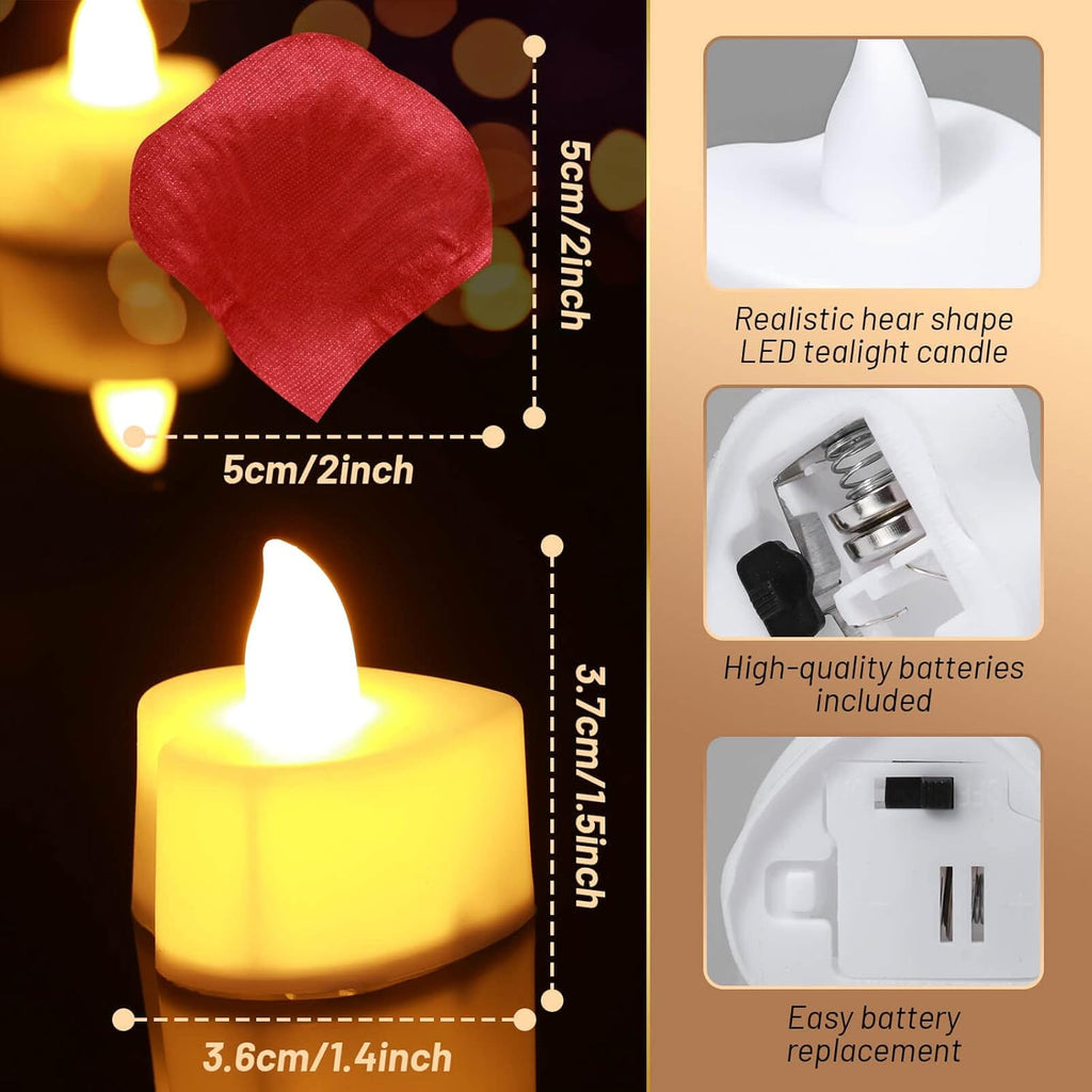 Artificial Rose Petals with 24 LED Tea Lights Candles, Romantic Decorations Special Night Set for Night - Set of 24