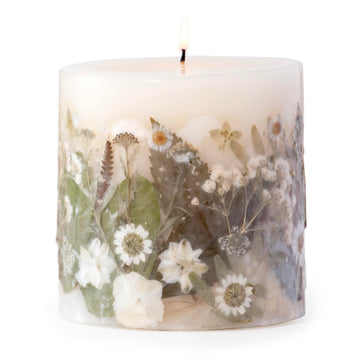 Pressed Real Flowers Handcrafted Botanical Floral Pillar Candle (Natural White)