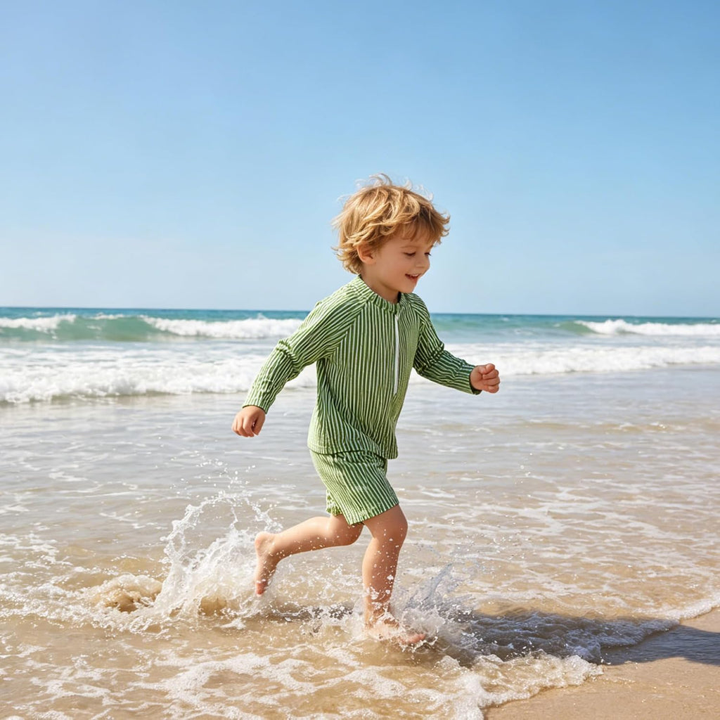 Toddler Baby Boys Long Sleeve Rashguard Swimsuit 2 Piece Set Swim Shirt Trunks Bathing Suit