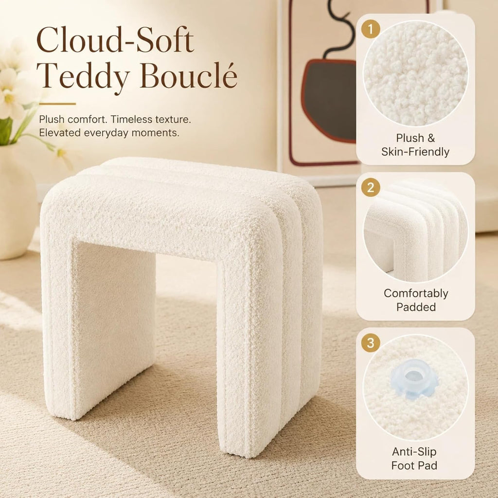 Vanity Stool Chair, Modern Teddy Velvet Ottoman Footrest, Sofa Bench Footstool Extra Seat, Home Decor for Makeup