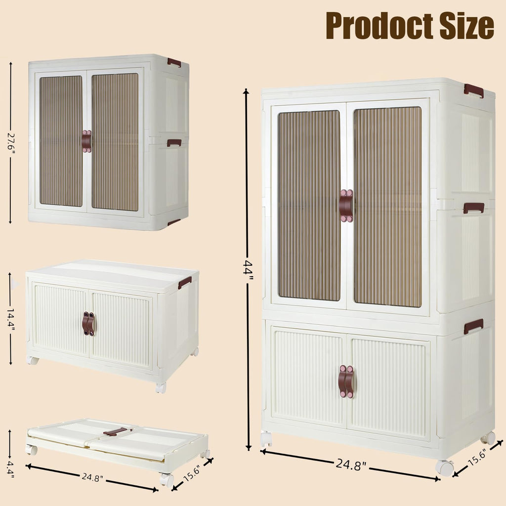 Portable Wardrobe Closet Storage Organizer for Clothes, Folding Storage Bins with Lid, Stackable Storage Box with