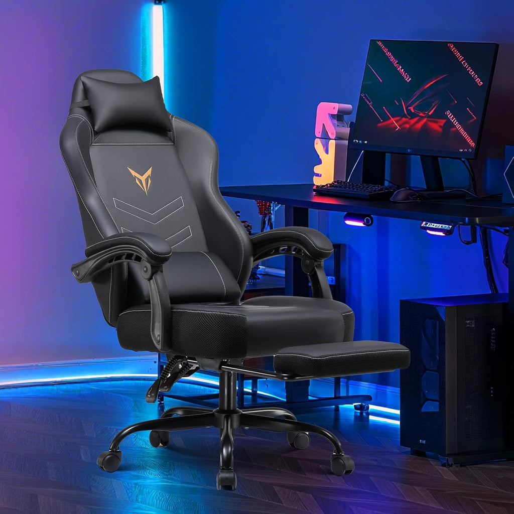 Gaming Chair with Footrest, Recliner Chair with Headrest & Lumbar Support, Linkage Armrest,Ergonomic Gaming Chair