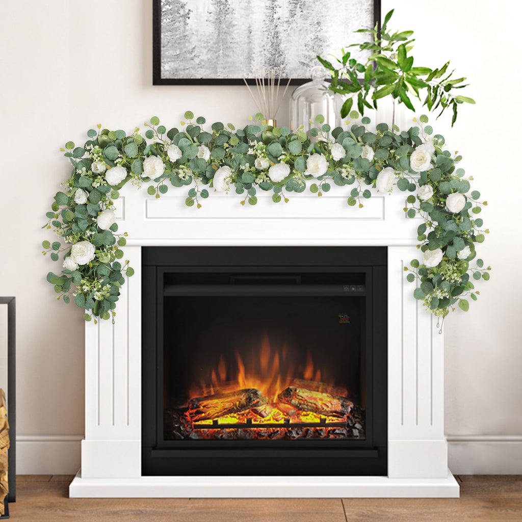 Artificial Eucalyptus Flower Garlands, White, 2PCS