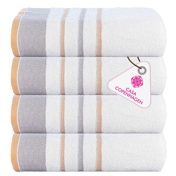 White Bay 4Pcs 100% Egyptian Cotton Large Designer Towels Gift Set- Grey - Beige, 600 GSM, 55"x27", 4Bath Towels (Box