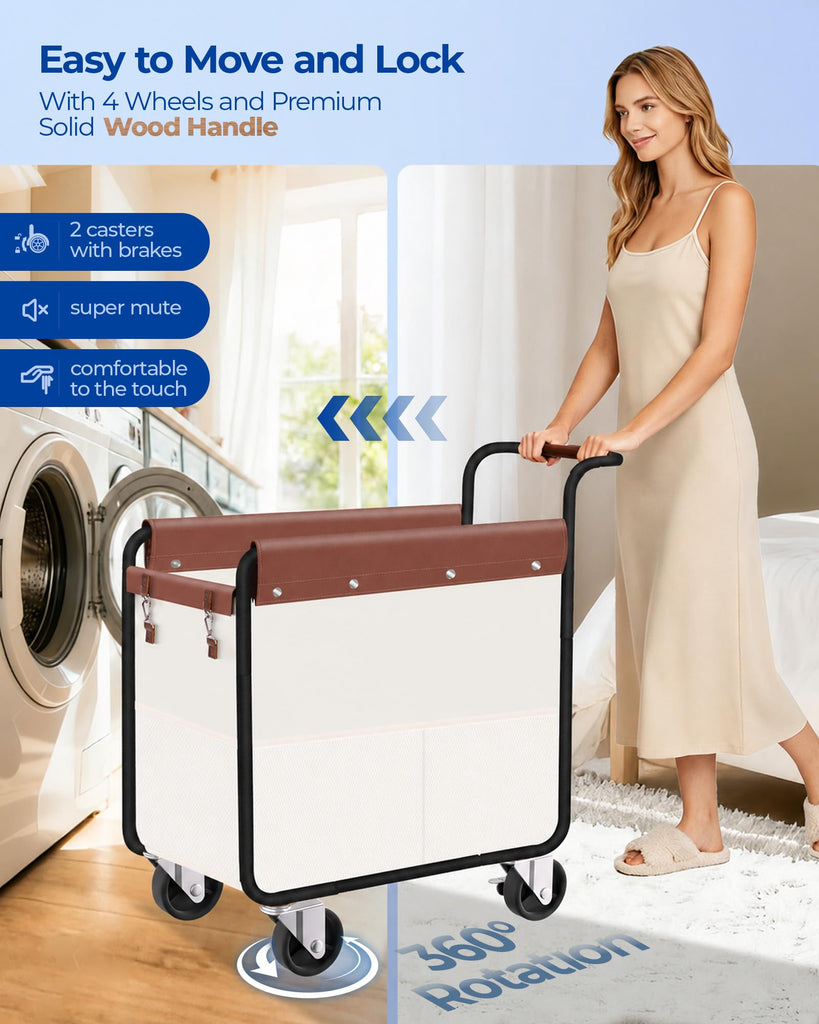150L Rolling Laundry Hamper, Laundry Basket with Wheels, Beige