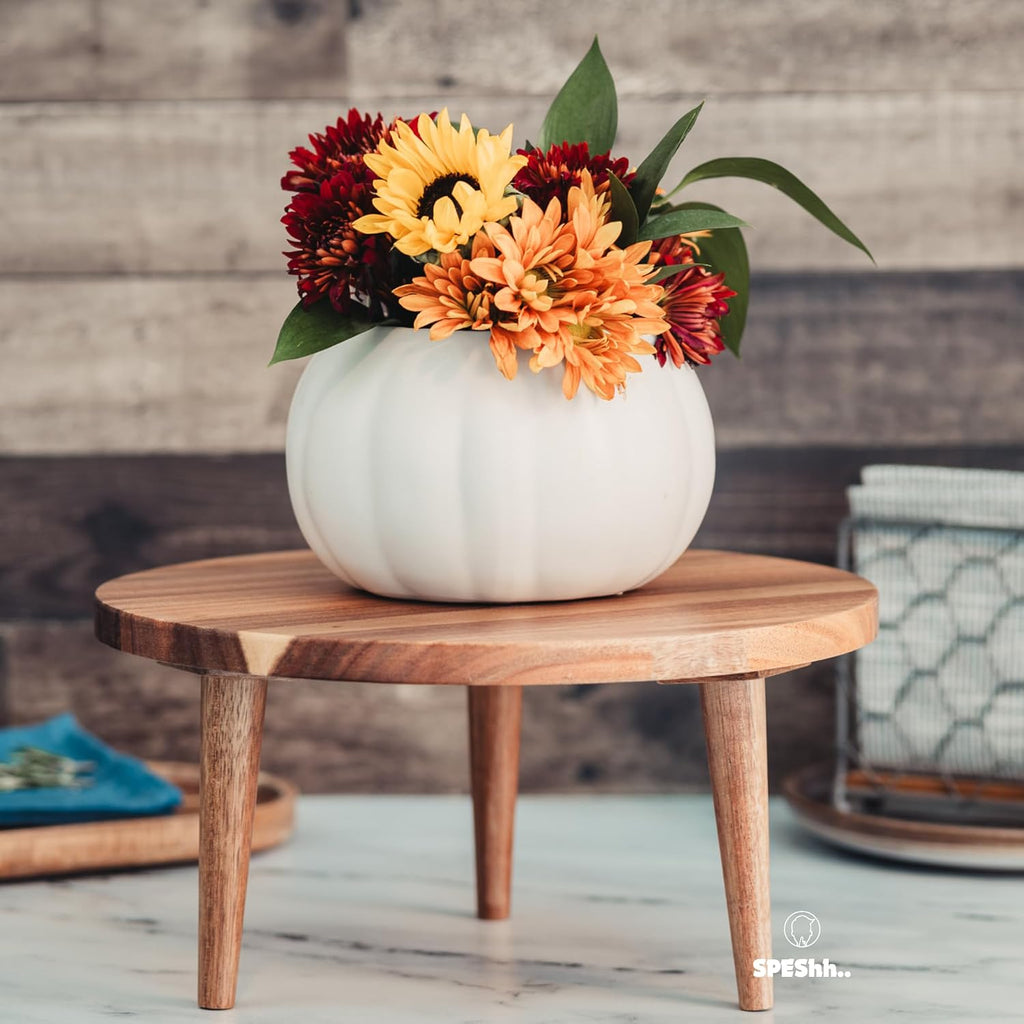 Acacia Wooden Round Footed Serving Board - Pedestal Riser Cake Stand with Removable Legs - Charcuterie Tray Cheese