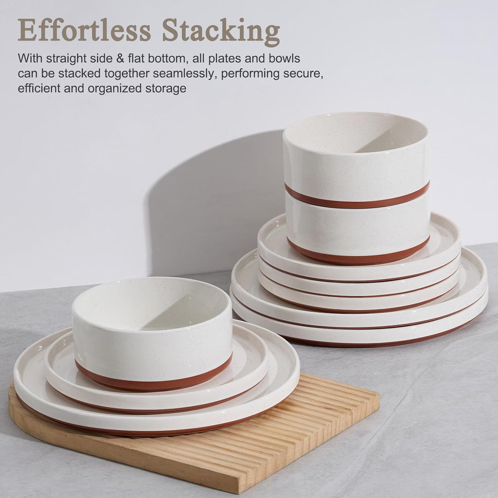 24 Pieces Porcelain Dinnerware Sets, Premium Plates and Bowls Set, High-Fired Ceramic Dishes Set for 8