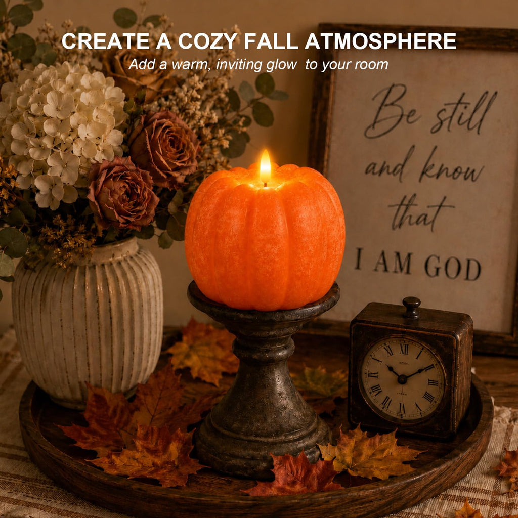 Fall Decor, Fall Decorations Large Flameless Pumpkin Candle Orange