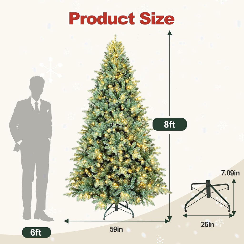 Pre-Lit Artificial Christmas Tree, w/ 650 LED Warm Lights, 2458 PE&PVC Mixed Branch Tips, Faux Xmas Tree , Party