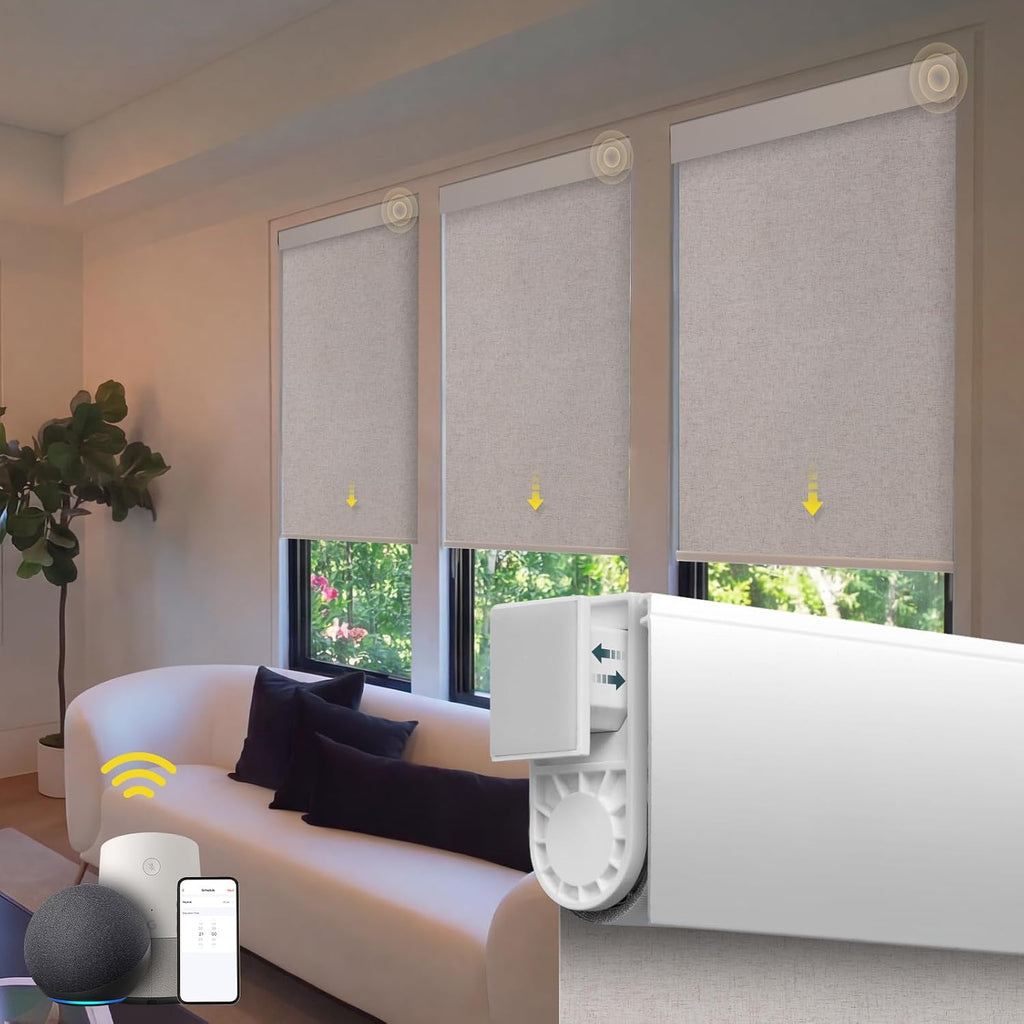 Motorized Blinds No Drill Automatic Blinds for Windows Cordless Roller Shades Electric Blinds with Remote Control