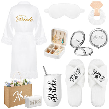 9 Pcs Bride Robe Gifts Set Mrs & Bride White