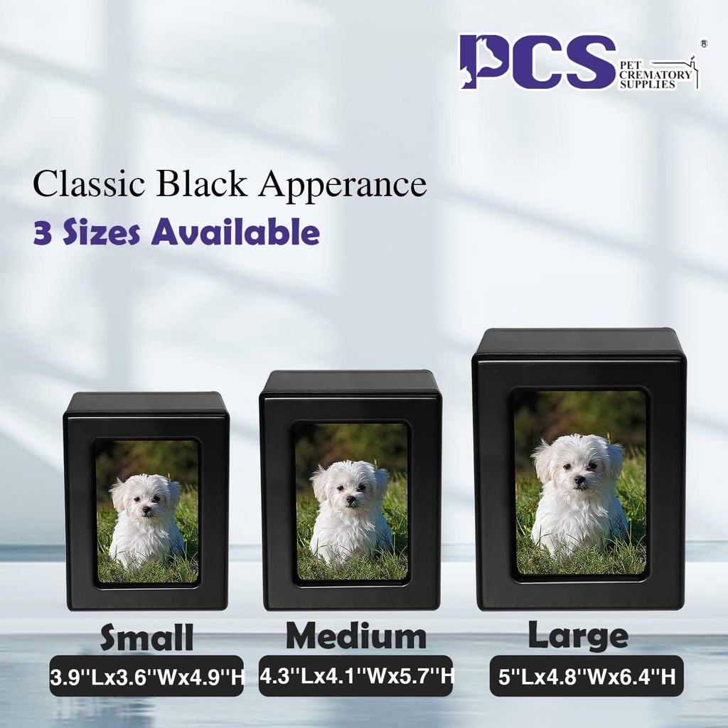 Wooden Dog Ashes Urn, Black, Solid, Small (0-25lbs), Photo Frame, Polished Finish