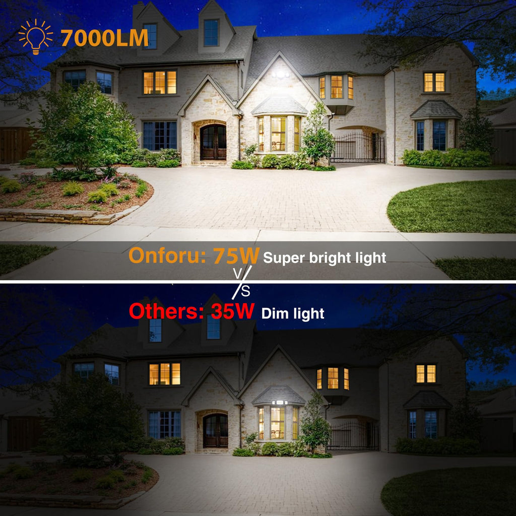 75W Flood Lights Outdoor, Brightness Security Lights Switch Controlled, 3 Adjustable Heads, IP65 Waterproof