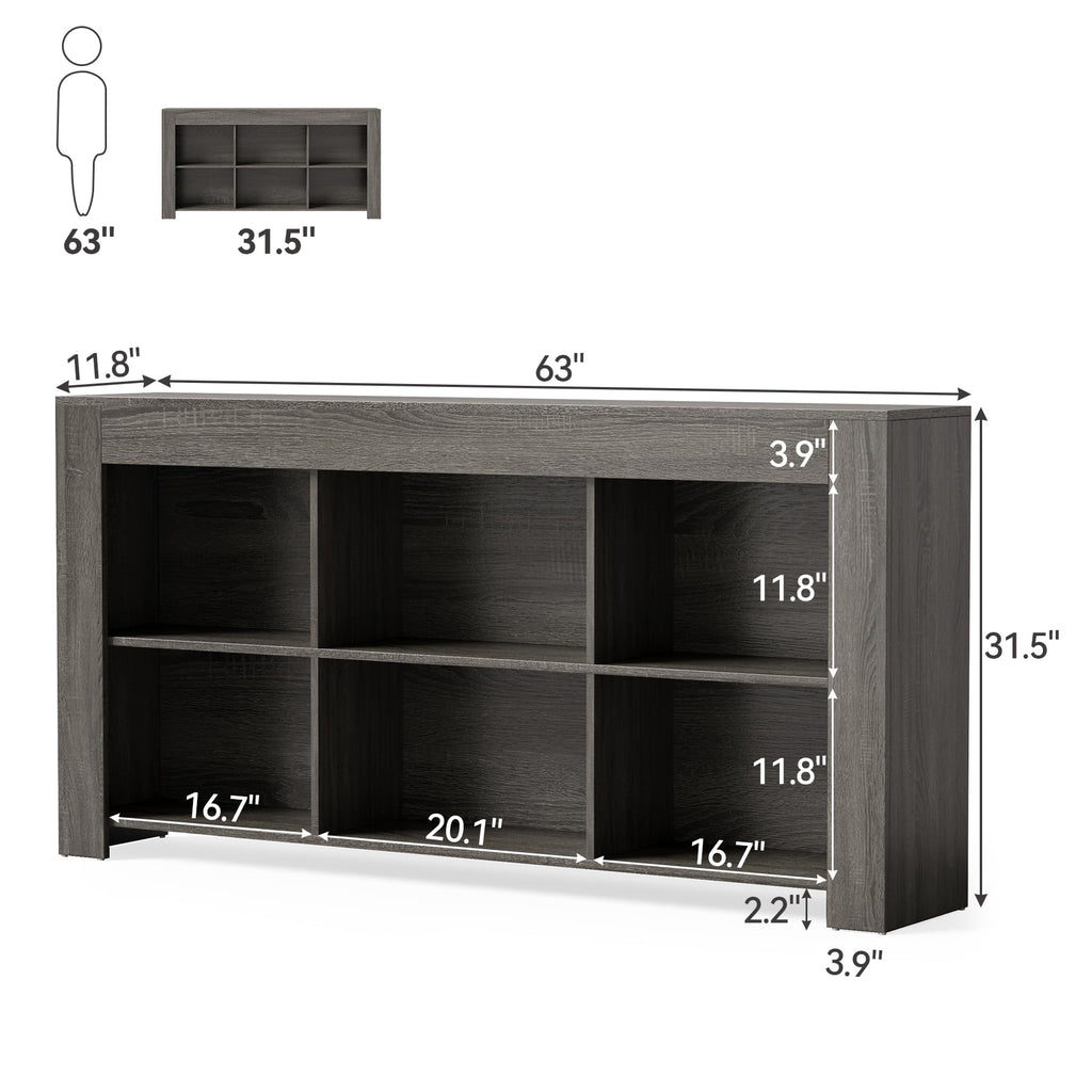 Console Table with Storage, 63-Inch Long Sofa Table, Entryway Table with Cubes, Farmhouse Storage Shelves, Grey +