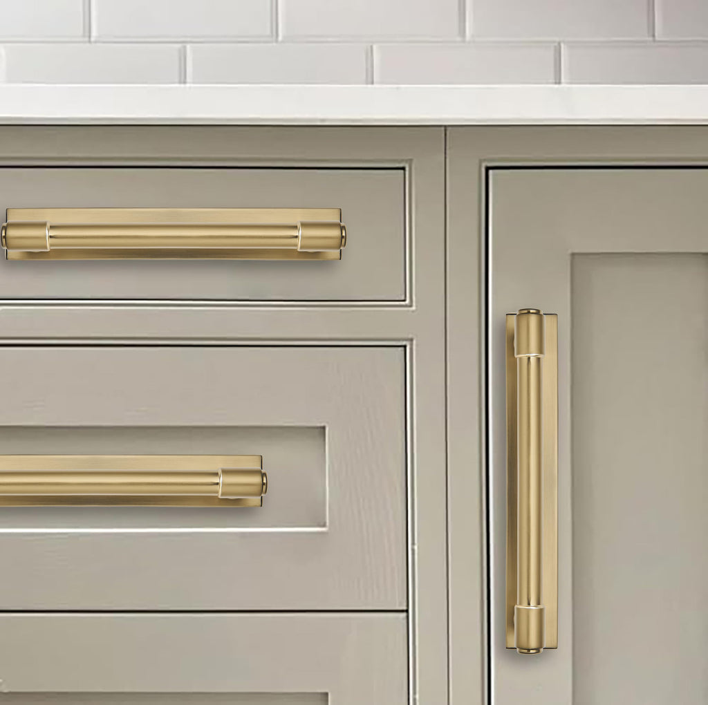 5 Pack 6 Inch(152 mm Center to Center Brushed Gold Cabinet Pull Backplate with Base Plate Zinc Solid Brushed Brass
