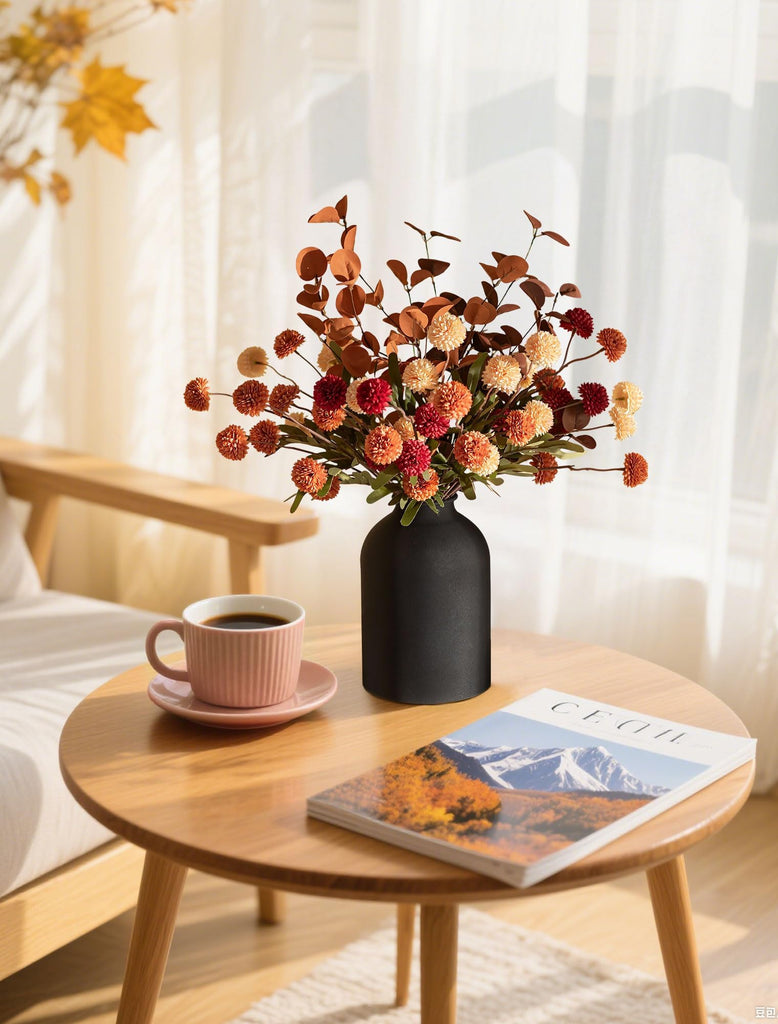 Faux Flowers Table Centerpiece, Fall Flower in Vase