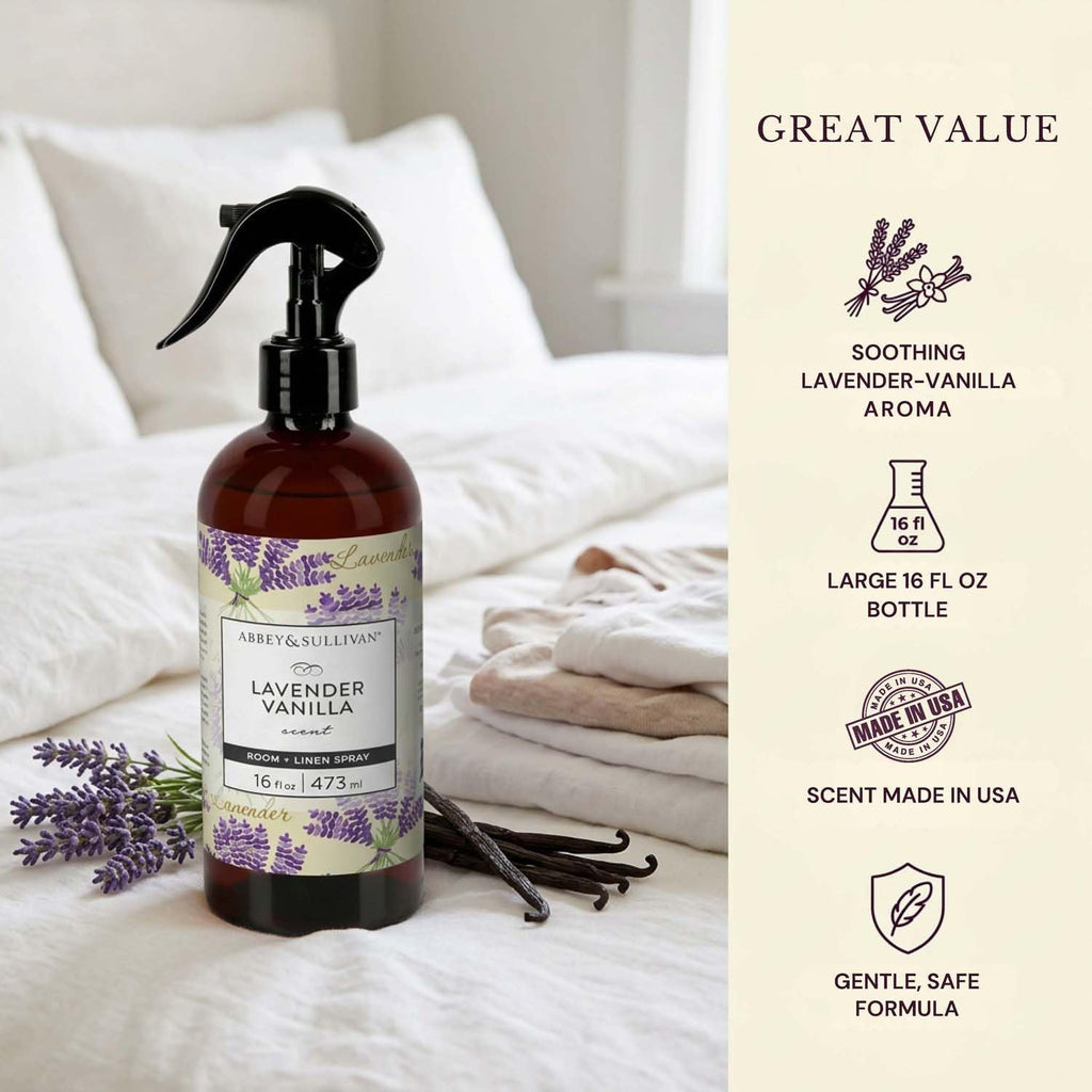 Linen Spray, Lavender Vanilla, Fabric Freshener and Odor Eliminator, 16 oz - Set of 2