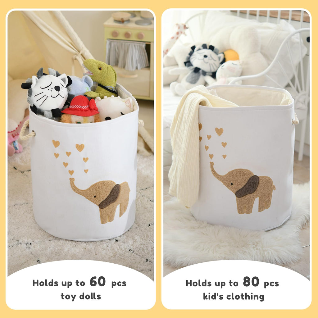Baby Laundry Basket Laundry Hamper, Canvas 58L XL Baby Clothes Basket, Collapsible Brown Laundry Basket Toy Baskets