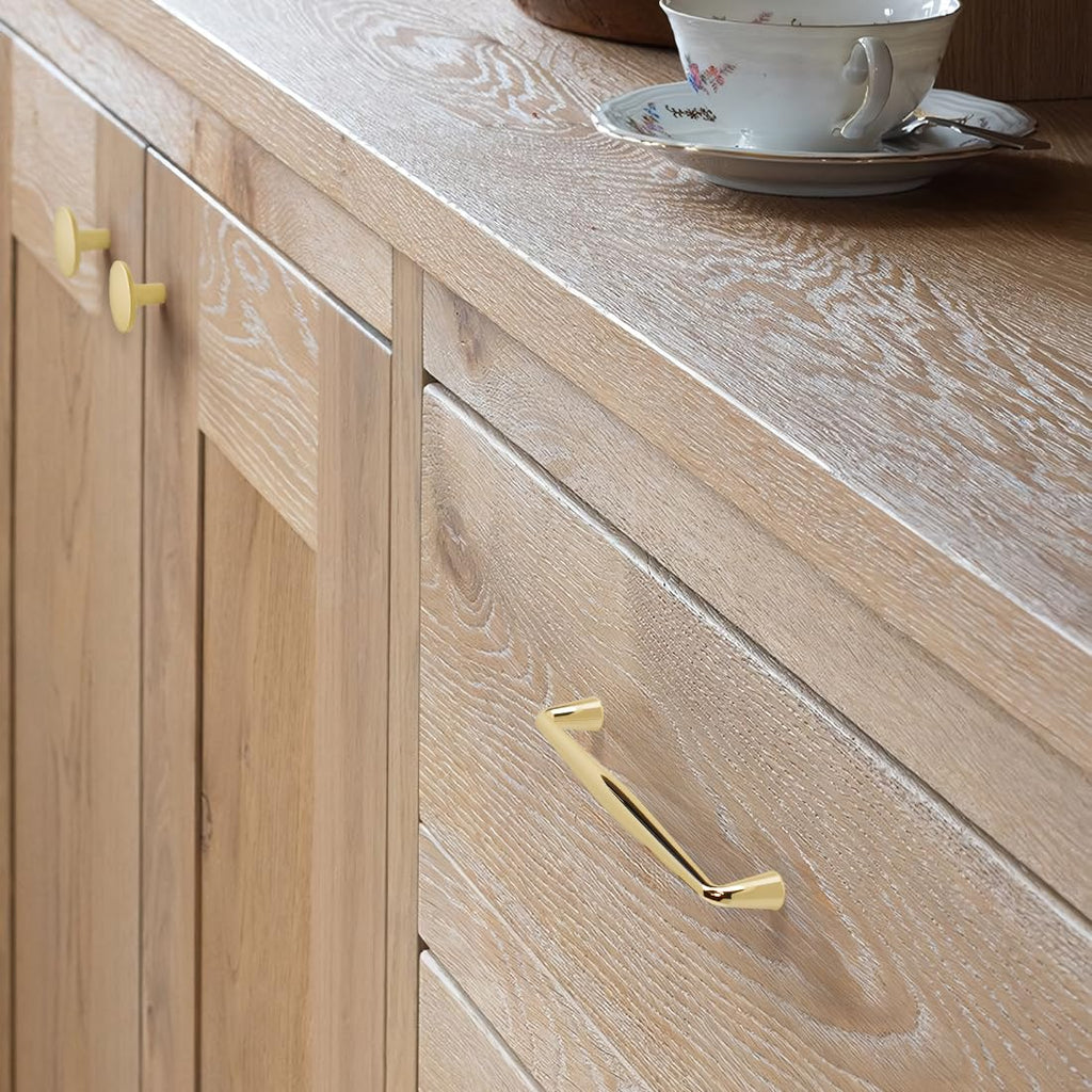 10 Pack Top Polished Brass Kitchen Cabinet Pulls 3-3/4 Inch(96mm) Hole Center Solid Bright Gold Dresser Drawer