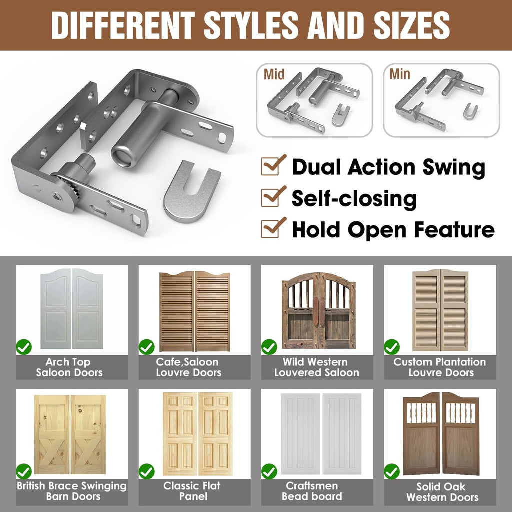 Saloon Door Hinges, Double Action Spring Hinge Self Closing, Heavy Duty Swinging Door Hardware for Cafe Doors, Two