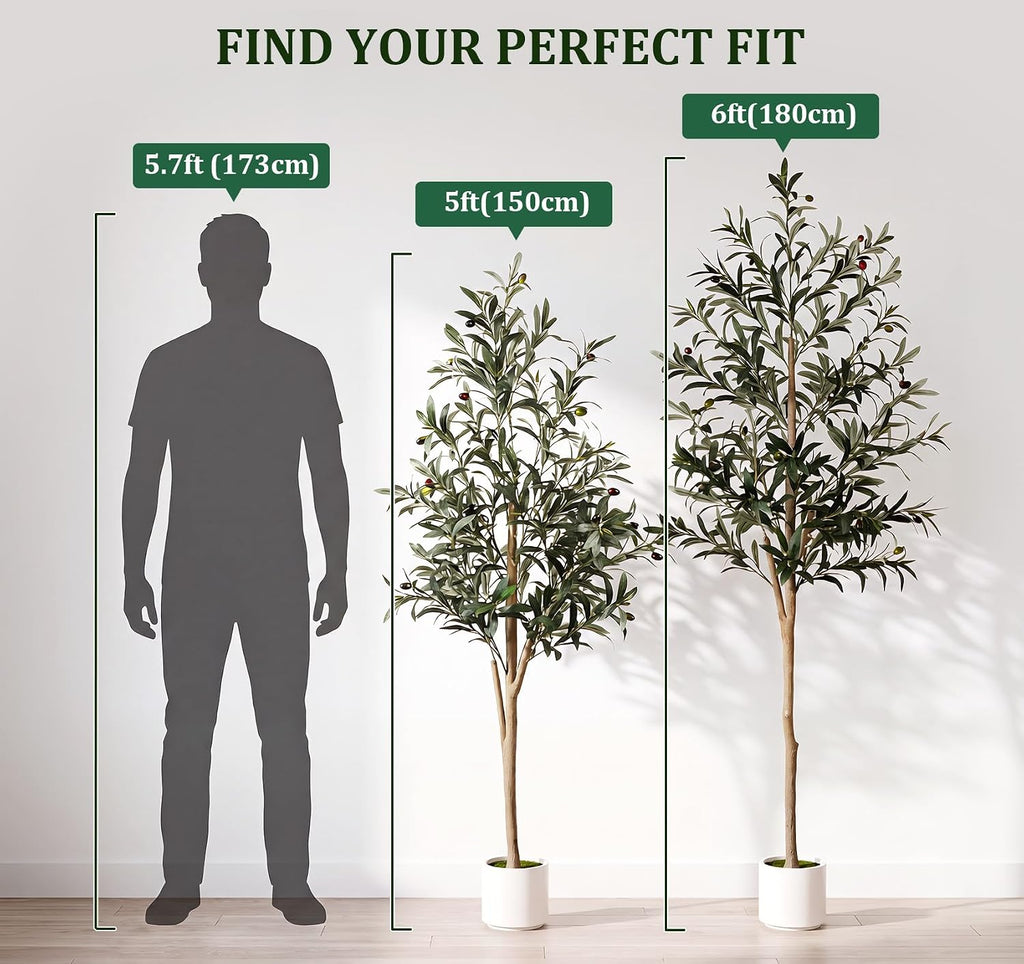 Artificial Olive Tree 6FT with Natural Wood Trunk, Realistic Silk Leaves