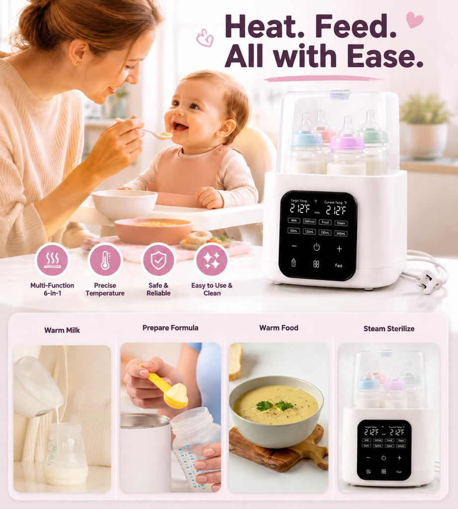 6-in-1 Baby Bottle Warmer & Drier, Digital Touch Screen Fast Milk Warmer, Defroster & Baby Food Heater, Dual Temp