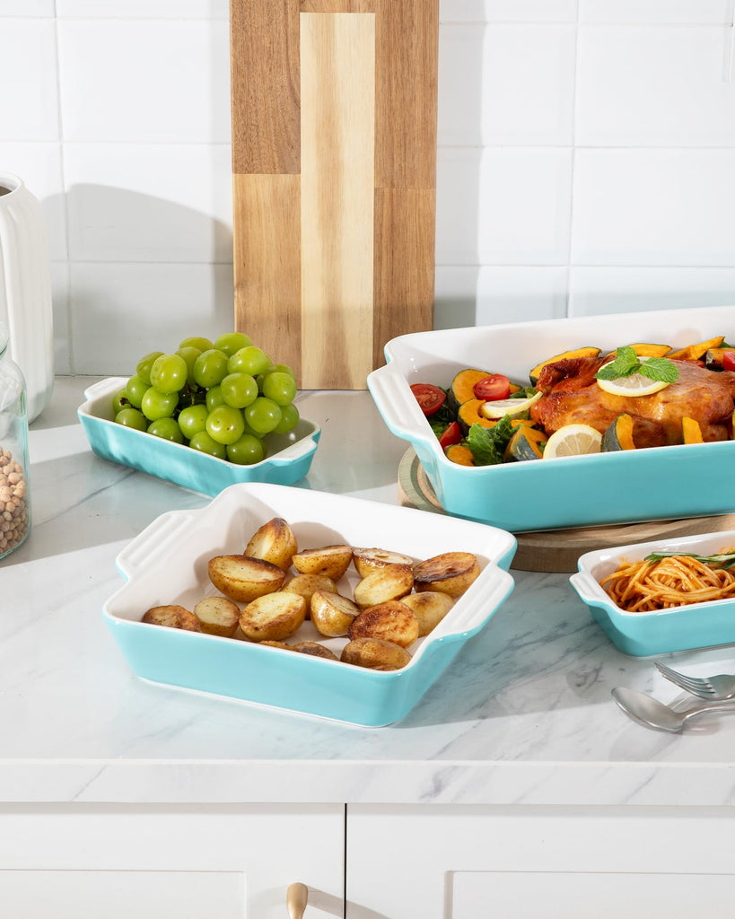 Ceramic Bakeware Set of 4, Casserole Dishes for Oven, Rectangular Baking Dish with Handles, Lasagna Pans Deep for