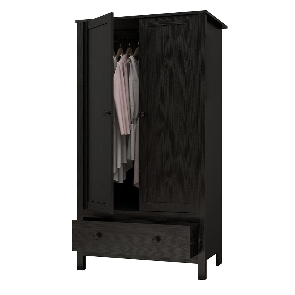 2 Door Wardrobe, Armoire with Drawer (Black)