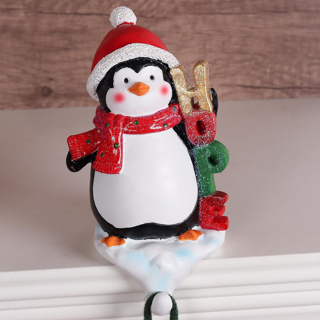 Holders for Mantle, 3D Stocking Holders, Christmas Stockings Holder Set of 4, Fireplace Stocking Hanger Hooks for