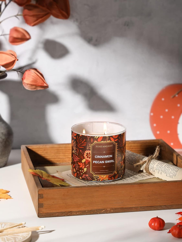 Fall Candles, Cinnamon Pecan Scented Candle,14oz 3 Wicks Soy Wax Candle - Set of 14