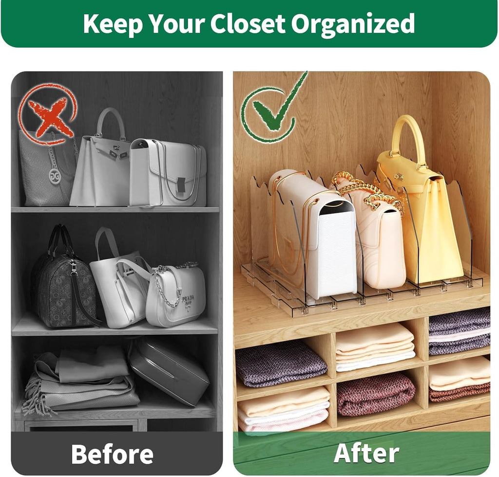 Adjustable Shelf Divider for Closet,2 Pcs Clear Purse Organizer