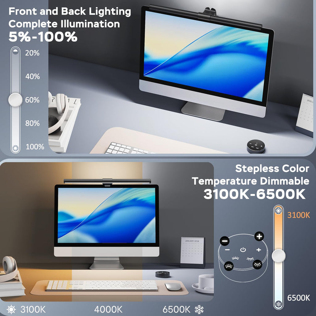 Monitor Light Bar with Remote, Ra95 Computer Monitor Lamp for Eye Caring, USB Reading Lamp Task Lamp, Dimmable Light