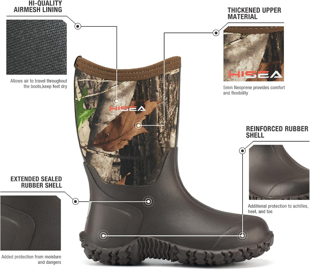 Barefoot Friendly Rain Boots for Kids Insulated Hunting Rubber Shoes