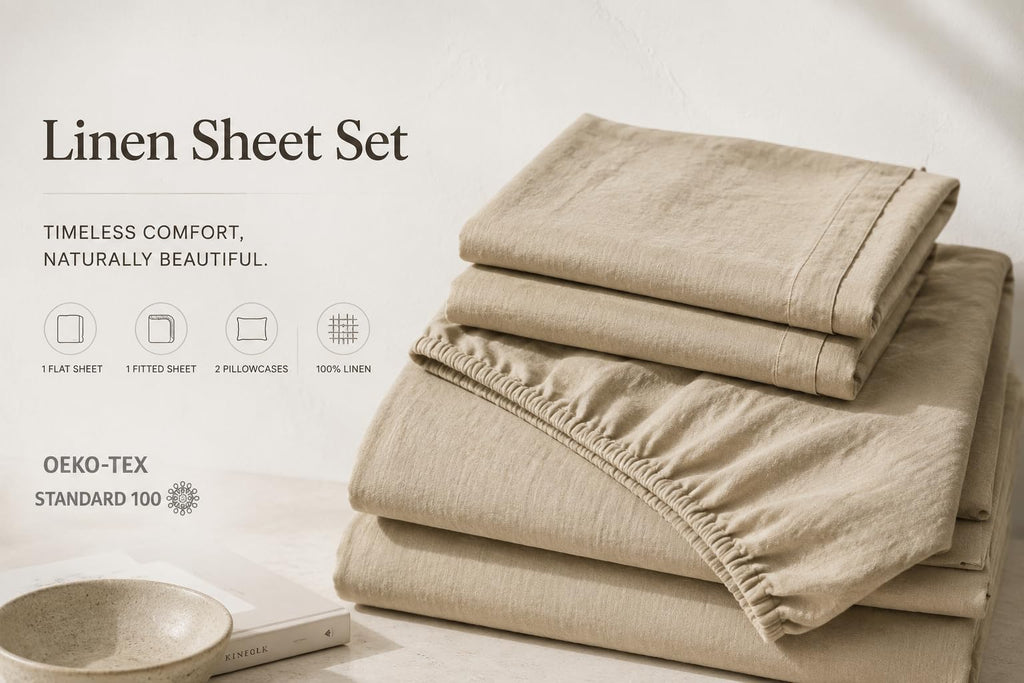 100% French Linen Sheets, 4 Pcs, 16" Deep Pocket