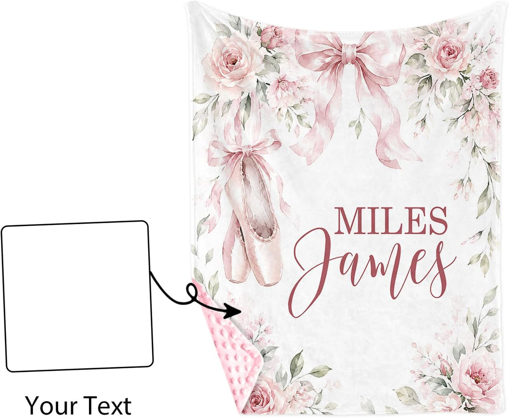 Blankets with Name - Custom Pink Bow Pattern Baby Girl Blanket - Soft Minky Dot Blanket for Crib, Nursery, Stroller