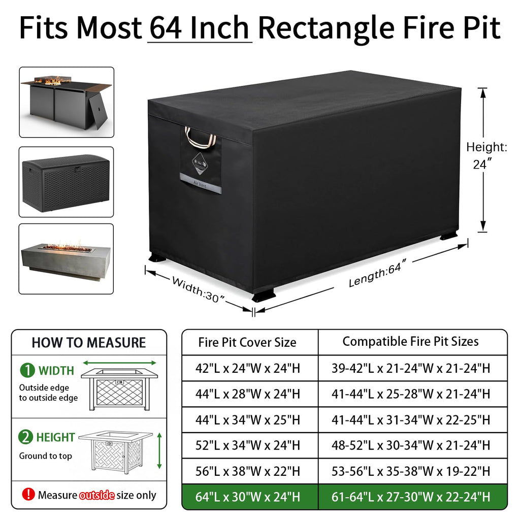 Fire Pit Cover Rectangular 64", 600D Heavy Duty 100% Waterproof